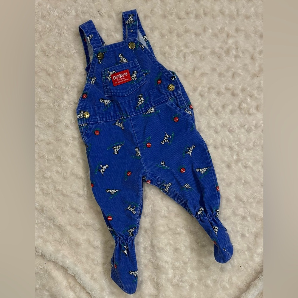 Vintage Vtg Oshkosh blue footed cord overalls dog Dalmatian size 6/9 Union tag